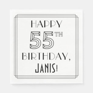 Serviette En Papier JEUX 55E ANNIVERSAIRE; Style Art Déco; Nom personn