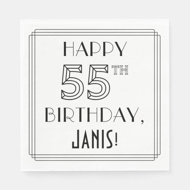 Serviette En Papier JEUX 55E ANNIVERSAIRE; Style Art Déco; Nom personn (Devant)