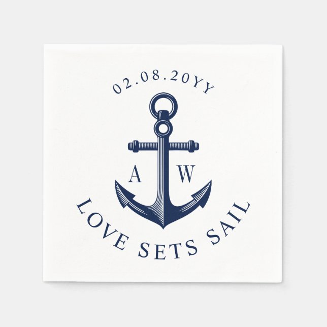 Serviette En Papier Jeux d'amour d'Ancres nautiques voile Monogrammes  (Devant)