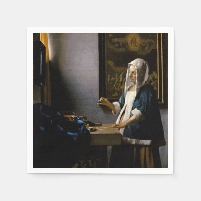 Serviette En Papier Johannes Vermeer - Femme tenant un équilibre (Devant)