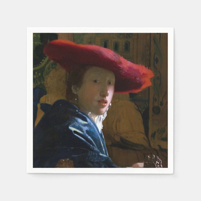Serviette En Papier Johannes Vermeer - Fille avec un Casquette rouge (Devant)