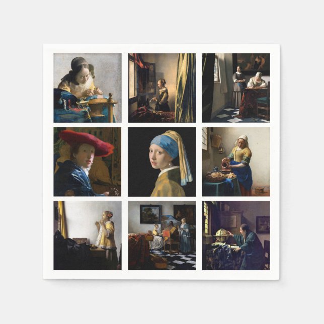 Serviette En Papier Johannes Vermeer - Grille des chefs-d'oeuvre (Devant)