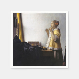 Serviette En Papier Johannes Vermeer - Jeune femme avec collier perle