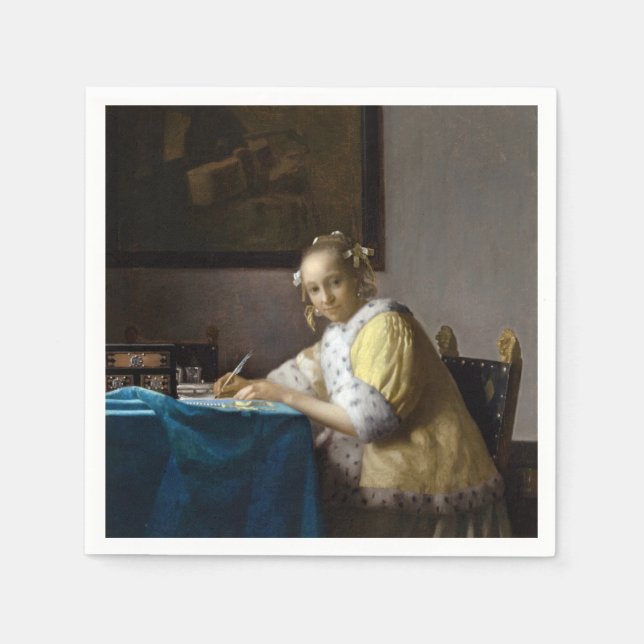 Serviette En Papier Johannes Vermeer - Une dame écrit une lettre (Devant)
