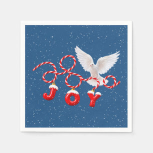 Serviette En Papier Joie de Noël avec Colombe Blanche et Flocons de Ne