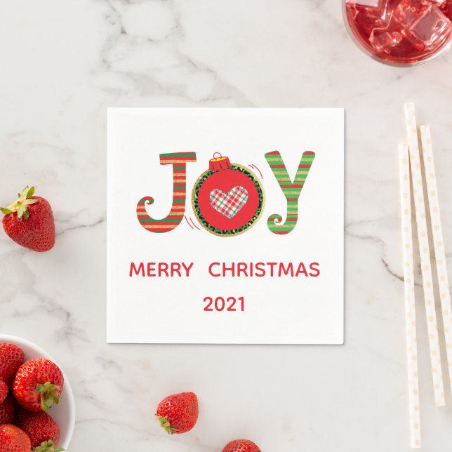 Serviette En Papier Joie de Noël Rouge Vert Vacances  (En situation)