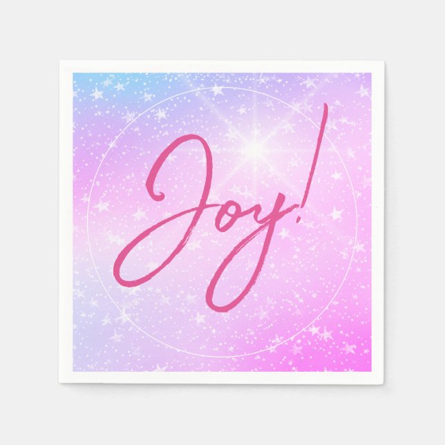 Serviette En Papier Joie! ou Votre Message Texte Fuchsia Violet Rose É (Devant)