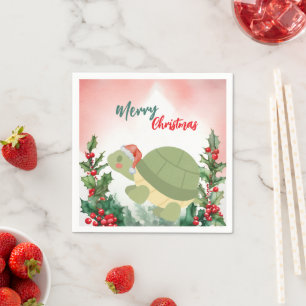 Serviette En Papier Joie Rouge Joyeux Noël tortue Père Noël fête de No
