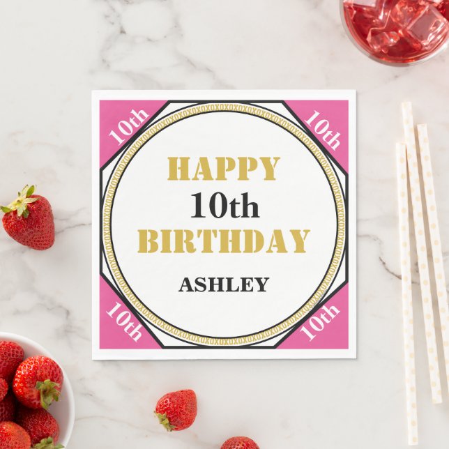 Serviette En Papier Joli 10e Anniversaire Rose Or (En situation)