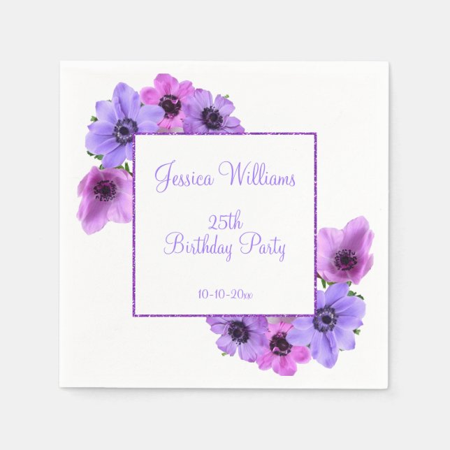 Serviette En Papier Joli Anemones Floral 25e anniversaire (Devant)