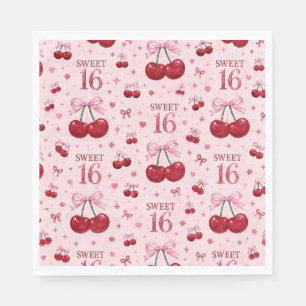 SERVIETTE EN PAPIER  JOLI ANNIVERSAIRE 16 ANS NAPKIN FLEURI CERISE