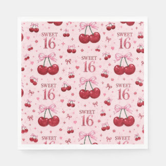 SERVIETTE EN PAPIER JOLI ANNIVERSAIRE 16 ANS NAPKIN FLEURI CERISE