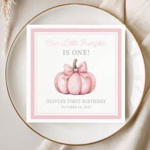 Serviette En Papier Joli Anniversaire Bébé Fille Citrouille Rose Premi