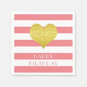 Serviette En Papier Joli Anniversaire de Coeur Or rose