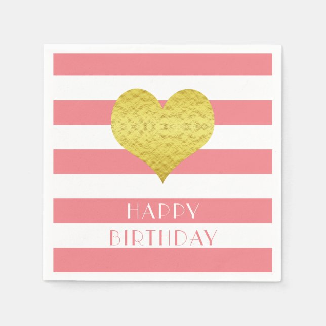 Serviette En Papier Joli Anniversaire de Coeur Or rose (Devant)