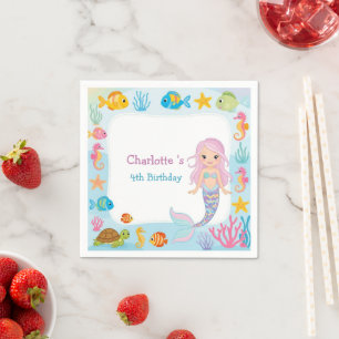 Serviette En Papier Joli Anniversaire de la sirène arc-en-ciel poisson