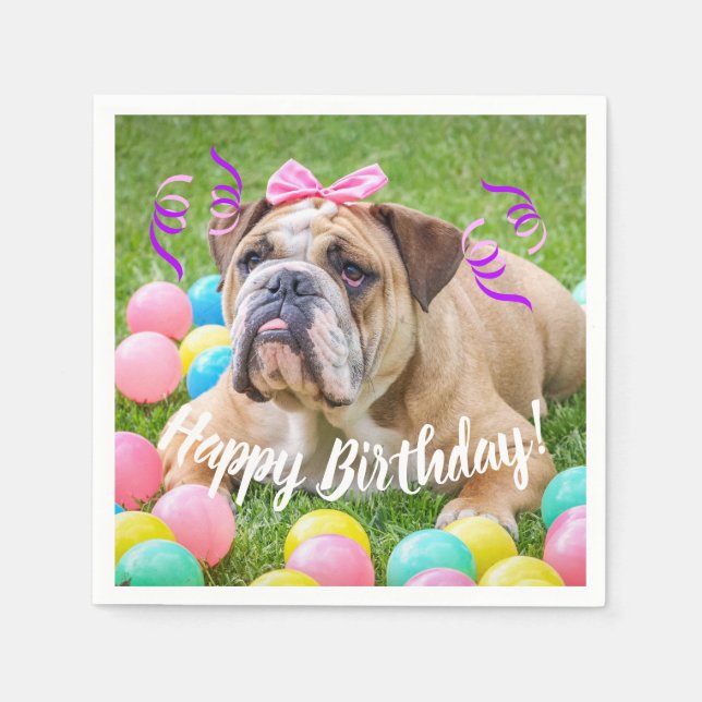 Serviette En Papier Joli anniversaire de mignonne Bulldog (Devant)