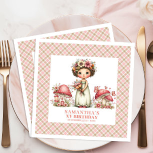 Serviette En Papier Joli Anniversaire Fée Rose Fleurs Personnalisé Nom