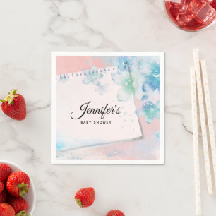 Serviette En Papier Joli Baby shower bleu sur Arrière - plan rose