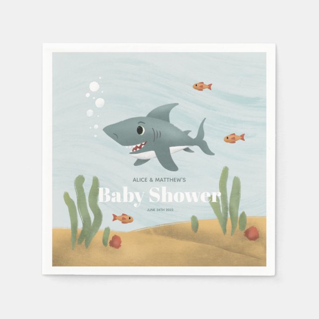 Serviette En Papier Joli Baby shower Blue Ocean Sea Shark Boys (Devant)