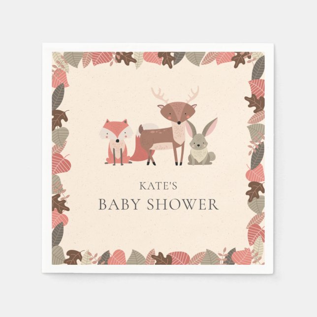 Serviette En Papier Joli Baby shower d'animaux en bois (Devant)