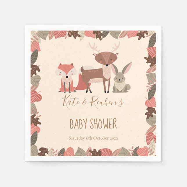 Serviette En Papier Joli Baby shower d'animaux en bois Couples (Devant)