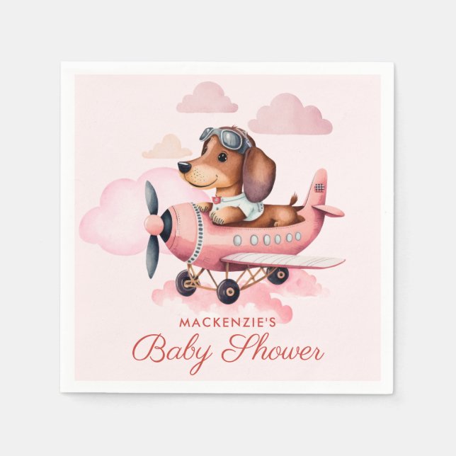 Serviette En Papier Joli Baby shower de filles en forme d'avion rose d (Devant)