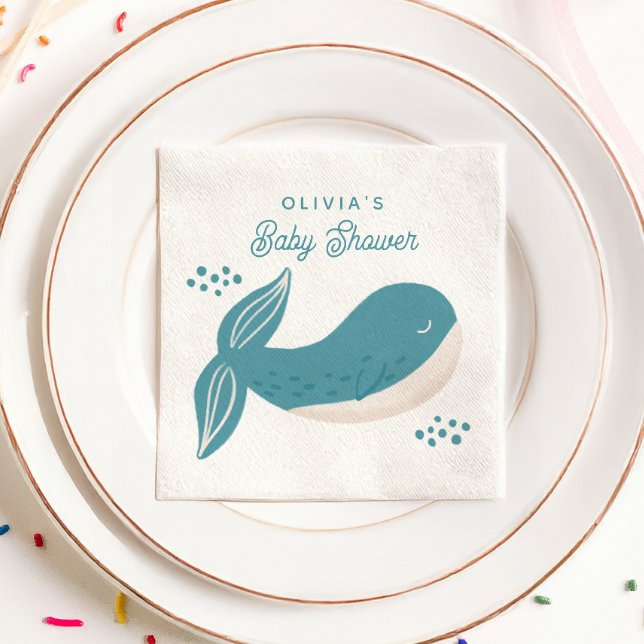 Serviette En Papier Joli baby shower de garçon de baleine bleue. Anima (Créateur téléchargé)