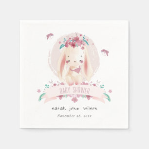 Serviette En Papier Joli Baby shower de lapin et d'oiseaux rose et élé
