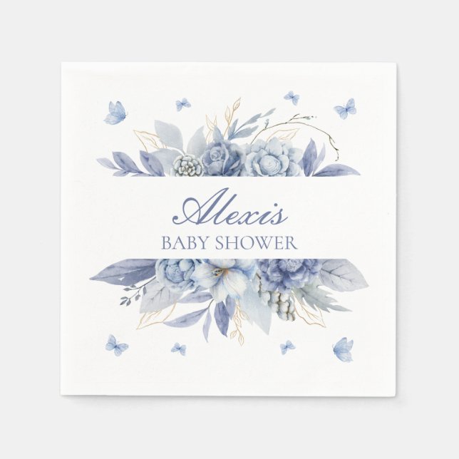 Serviette En Papier Joli Baby shower des papillons Bleu (Devant)