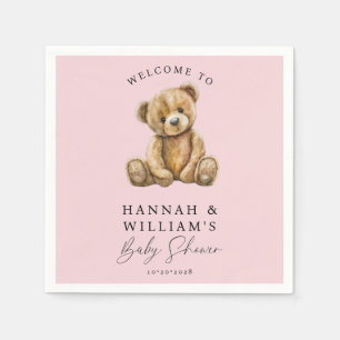 Serviette En Papier Joli Baby shower Fille Rose Ours Teddy