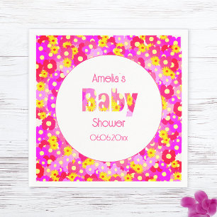 Serviette En Papier Joli Baby shower Fleur Rose Personnalisé