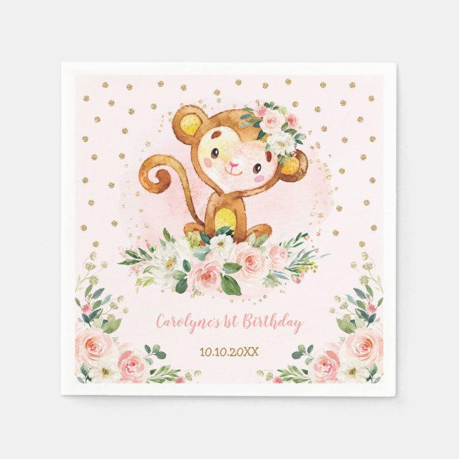 Serviette En Papier Joli Baby shower floral de singe sauvage un annive (Devant)