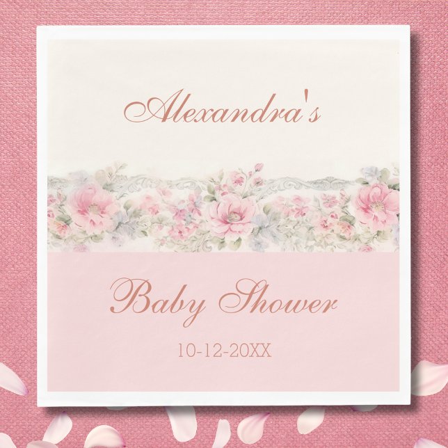 Serviette En Papier Joli Baby shower Floral rose Shabby Chic (Créateur téléchargé)