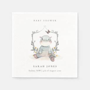 Serviette En Papier Joli Baby shower Jaune bébé Hippo Foliage