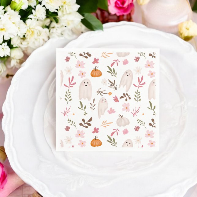 Serviette En Papier Joli baby shower motif d'halloween fantaisiste (Cute whimsical halloween ghost pattern baby shower napkins)