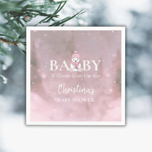 Serviette En Papier Joli Baby shower rose Ours d'hiver