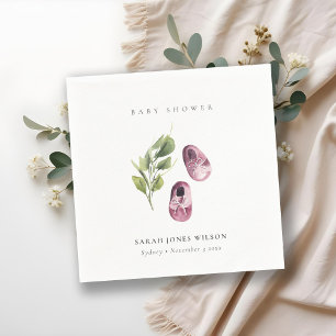 Serviette En Papier Joli Baby shower Rose rose Fille Chaussures Foliag