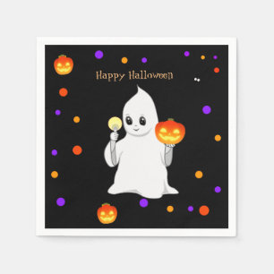 Serviette En Papier Joli bébé fantôme d'Halloween et citrouilles sur f