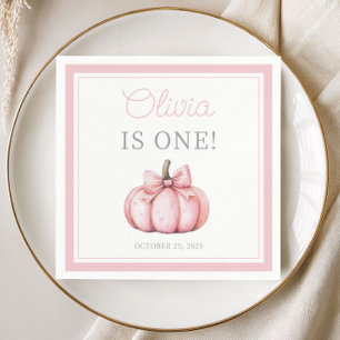 Serviette En Papier Joli bébé fille citrouille rose premier anniversai