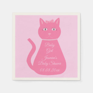 Serviette En Papier Joli bébé rose fille chat Baby shower personnalisé