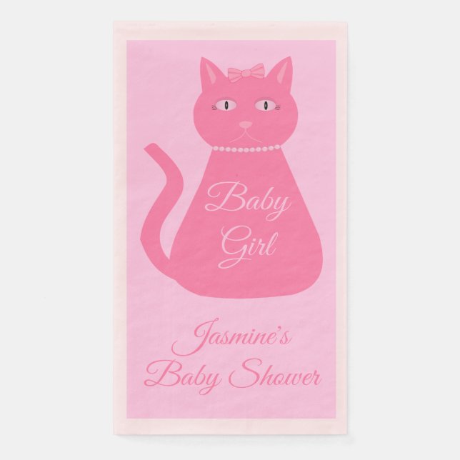 Serviette En Papier Joli bébé rose fille chat Baby shower personnalisé (Devant)
