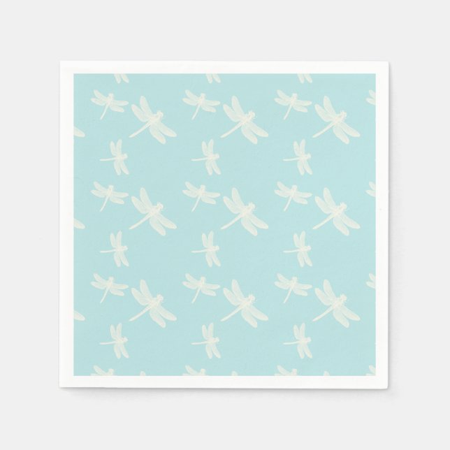 Serviette En Papier Joli Bleu Léger Avec Des Dragonflies De Crème (Devant)
