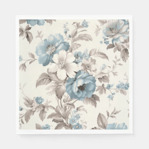 Serviette En Papier Joli bleu poussiéreux/Brown floral clair