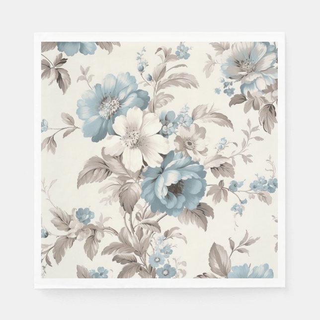 Serviette En Papier Joli bleu poussiéreux/Brown floral clair (Devant)