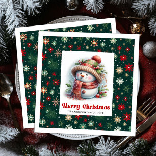 Serviette En Papier Joli bonhomme de neige de Noël avec des enfants fl