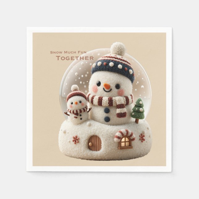 Serviette En Papier Joli Bonhomme de Neige en Feltrage à l'Aiguille da (Devant)