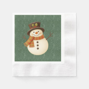 Serviette En Papier Joli bonhomme de neige rustique vert vintage