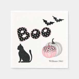 Serviette En Papier Joli Boo ! Cocktail Halloween Citrouille rose