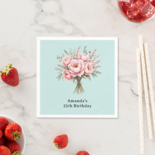 Serviette En Papier Joli bouquet de fleurs de pivoine rose pour annive